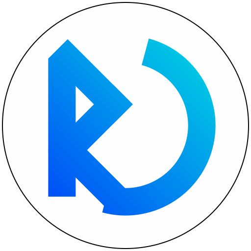 Logo with white background and light blue 'RD' written on it